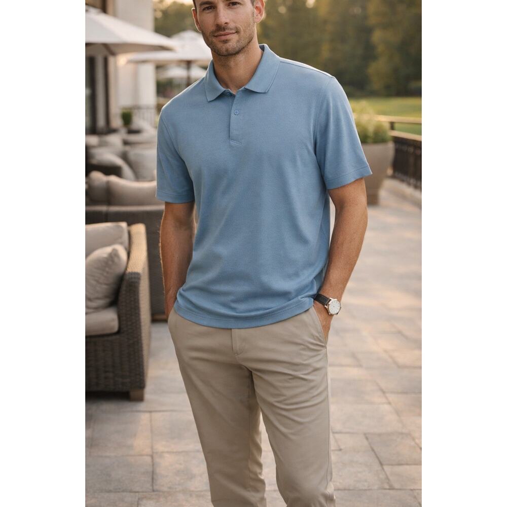 Lululemon Polo Shirt XL Blue Pima Cotton Blend Stretch Golf Casual Mens EUC